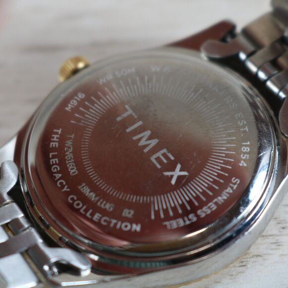 Timex Day-Date Watch – Pre-Owned, New Battery, Round, Two-Tone - Picture 8 of 11